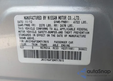2013 Infiniti G37 Journey z USA, uszkodzony, nr VIN JN1CV6AP3DM717815
